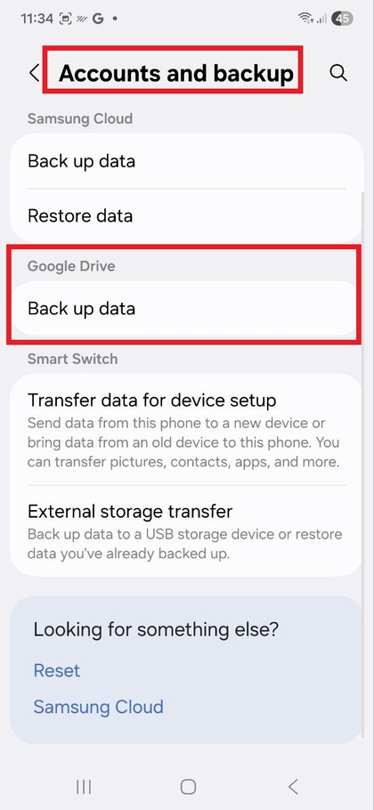 Aktiverer data for Google Drive-sikkerhetskopiering