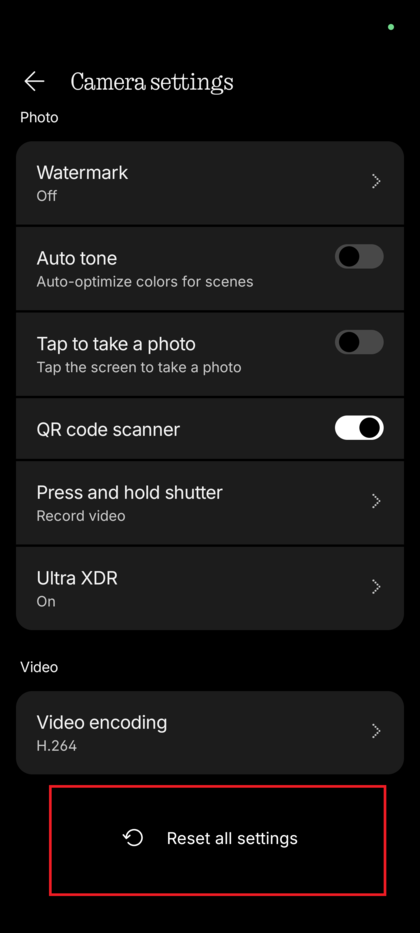 O menu principal Defini&ccedil;&otilde;es da C&acirc;mara mostrando a op&ccedil;&atilde;o 'Repor todas as defini&ccedil;&otilde;es' destacada.