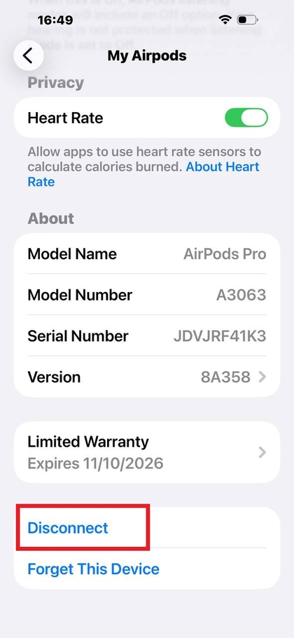 Indstillingen 'Afbryd' p&aring; iPhone