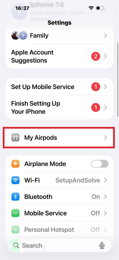 Tryk p&aring; AirPods i indstillinger