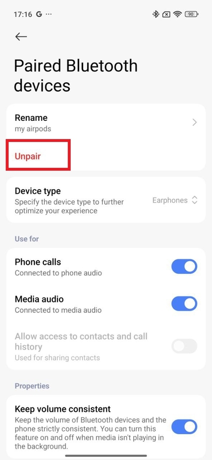 Chaguo la kusahau kifaa kwenye mipangilio