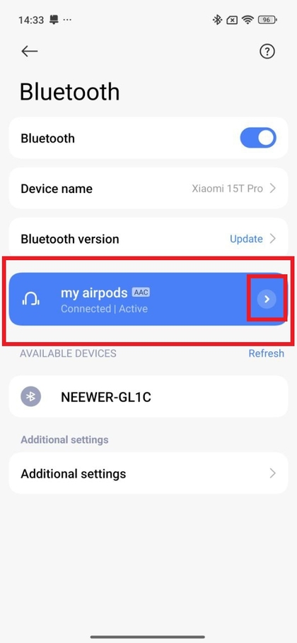Chagua AirPods Pro 3 kwenye menyu ya Bluetooth
