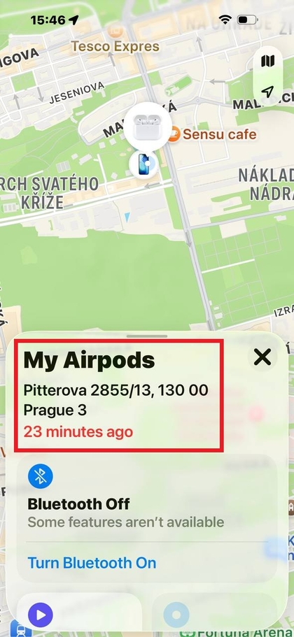 Fanen Enheder, der viser valg af AirPods Pro