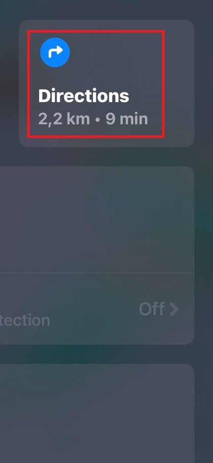 Knappen 'Directions' (vejvisning) i Find My-appen