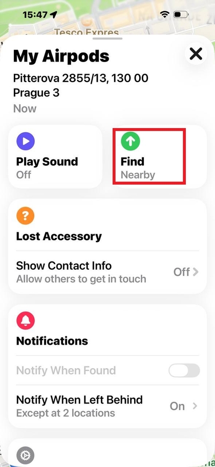 Precision Finding-tilstand med prik og pil p&aring; sk&aelig;rmen
