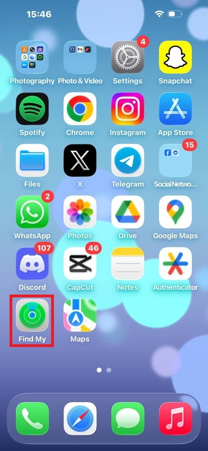 Sk&aelig;rm, der viser Find My app-ikon p&aring; iPhone-sk&aelig;rmen