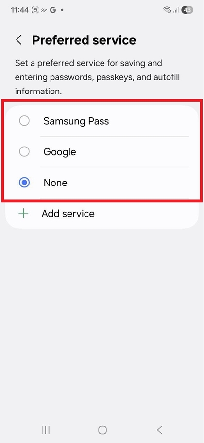 Opciones para Servicios de Autocompletar en Samsung Galaxy