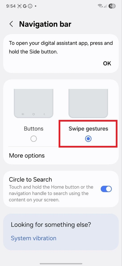 Op&ccedil;&atilde;o de Gestos de Deslizar