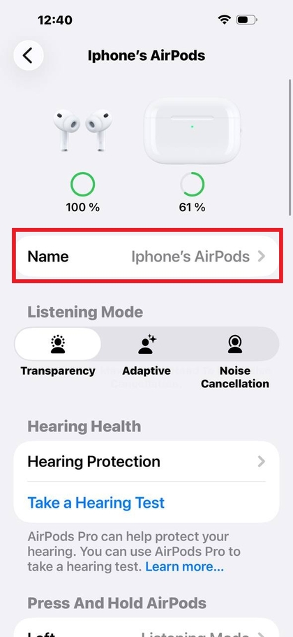 Redigering af navnet p&aring; AirPods p&aring; iPhone