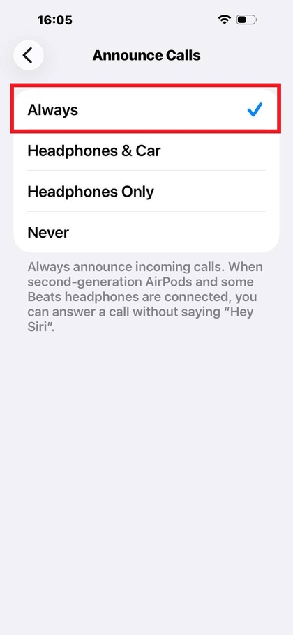 Siri annoncerer indstillinger for opkald