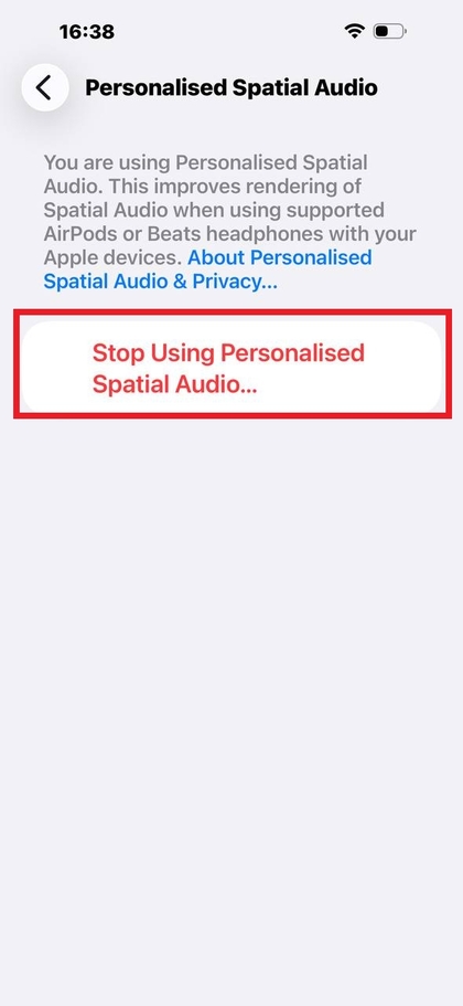 Option spatial audio on or off on AirPods Pro 3