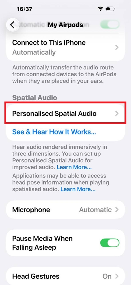 Personalize spatial audio option