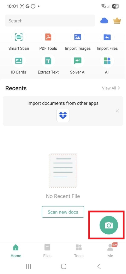 Nd&euml;rfaqja e aplikacionit CamScanner p&euml;r skanim