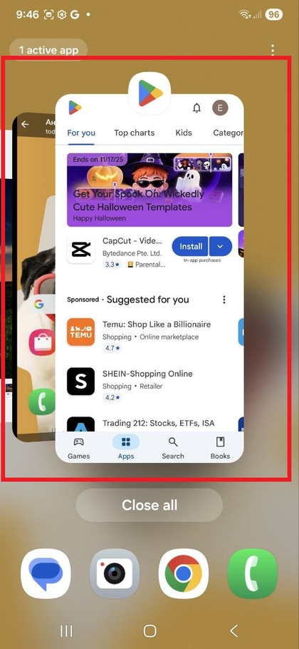 Acessando a tela de aplicativos recentes no Samsung Galaxy S25 FE