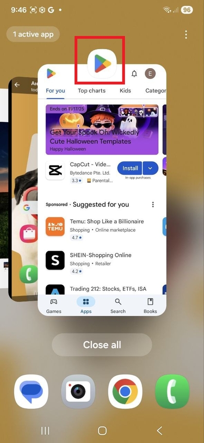 Escolhendo o &iacute;cone de tela dividida no Samsung Galaxy S25 FE