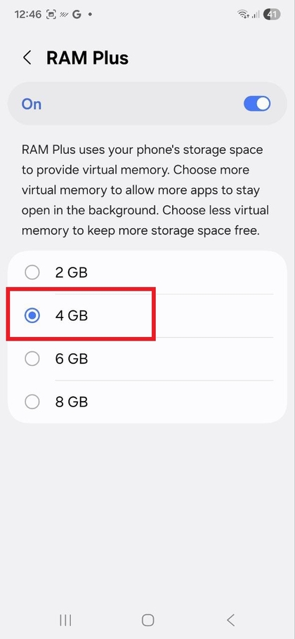 Opciones de RAM Plus para expandir la memoria