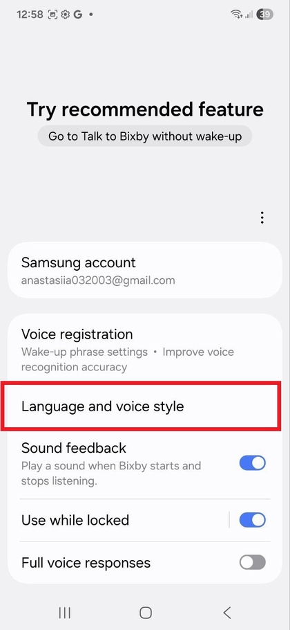 Kielen valinta Bixby-asetuksissa