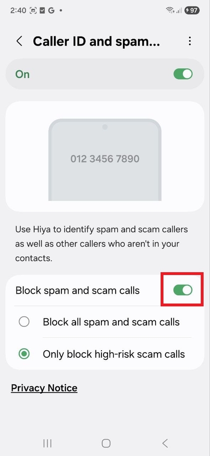Blocking spam and scam calls on Samsung Galaxy S25 FE