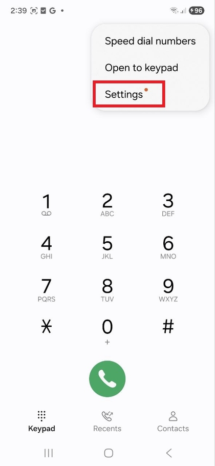 Phone settings on Samsung Galaxy S25 FE