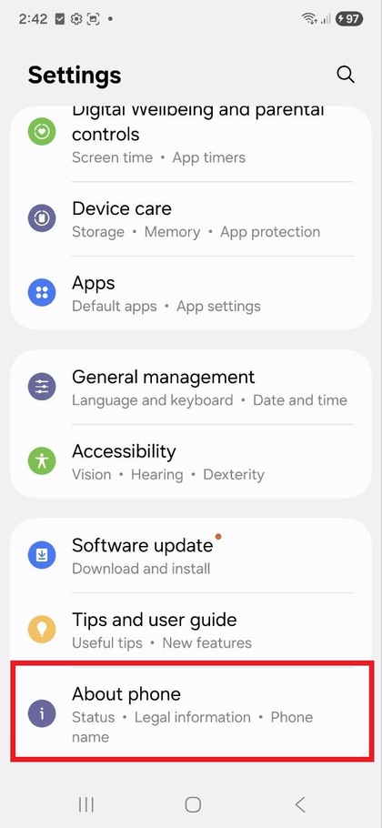 Opzione Informazioni sul telefono