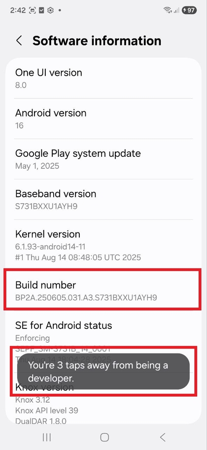 Toccando il numero di build