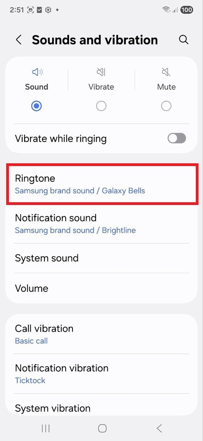 Izbira melodije zvonjenja na Samsung Galaxy S25 FE