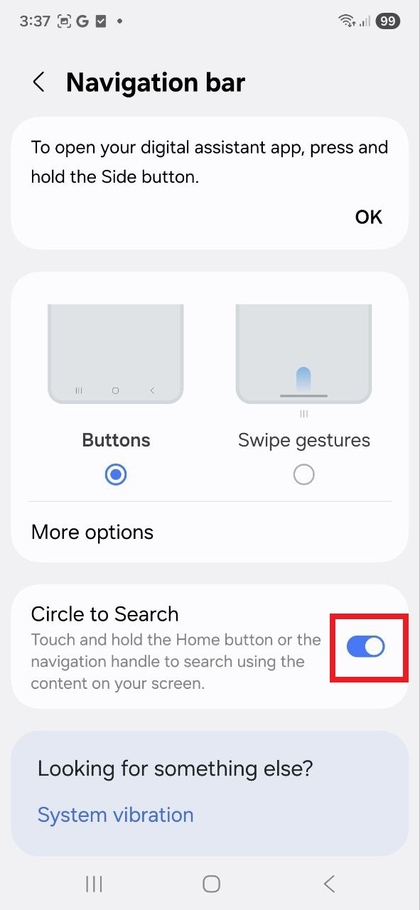 Toggling Circle search feature