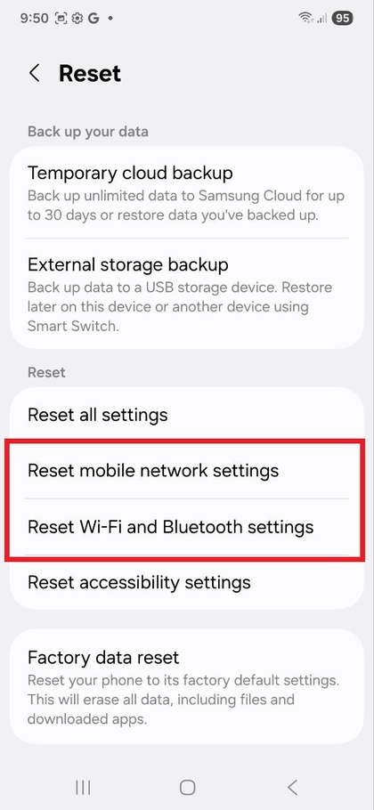 Сброс сетевых настроек на Samsung Galaxy S25 FE