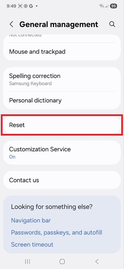 Параметры сброса на Samsung Galaxy S25 FE