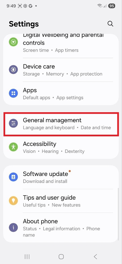 Выбор общих настроек на Samsung Galaxy S25 FE