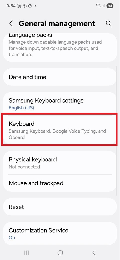 Klaviatūros sąra&scaron;as ir numatytieji nustatymai Samsung Galaxy S25 FE