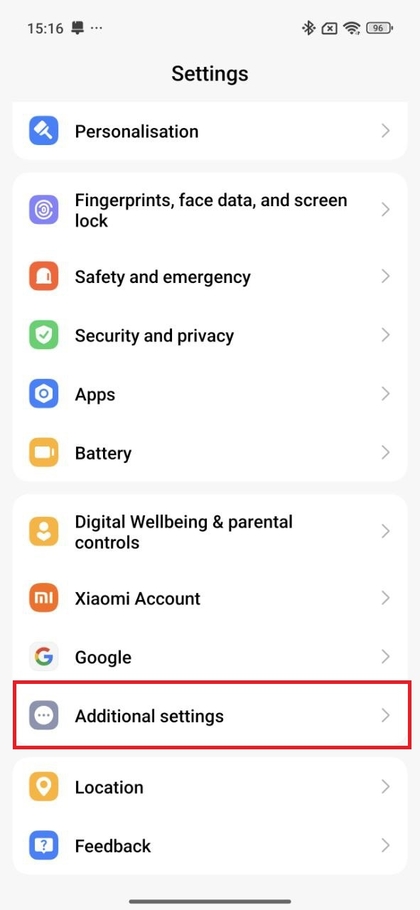 Opzione Impostazioni aggiuntive nel menu