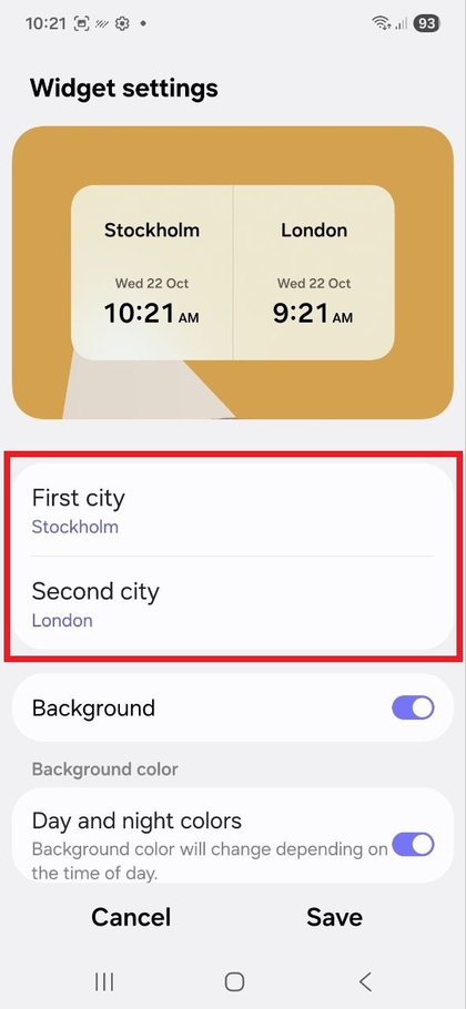 Ko'rsatilgan shaharlarni sozlash