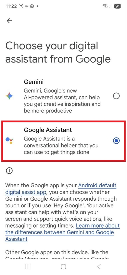 Телефондағы таңдау параметрлерінің беті