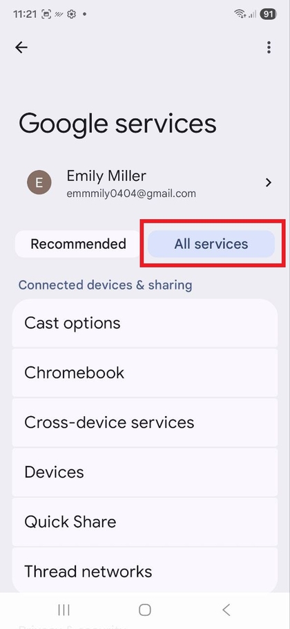 Google опцияларындағы барлық қызметтерге ауысу