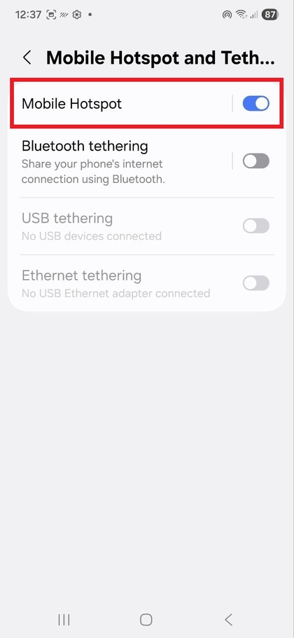 Ativando o ponto de acesso m&oacute;vel no Samsung Galaxy S25 FE
