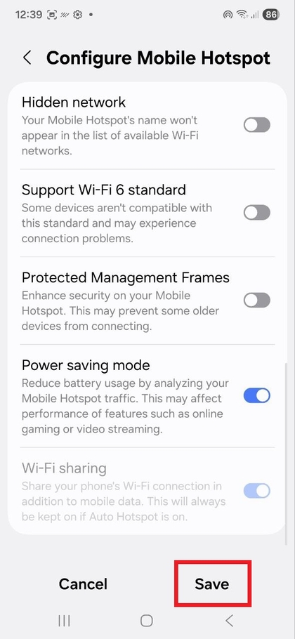 Salvar configura&ccedil;&otilde;es de ponto de acesso no Samsung Galaxy S25 FE
