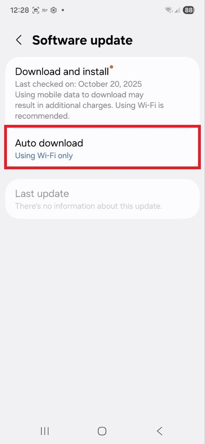Op&ccedil;&otilde;es de download autom&aacute;tico no Samsung Galaxy S25 FE