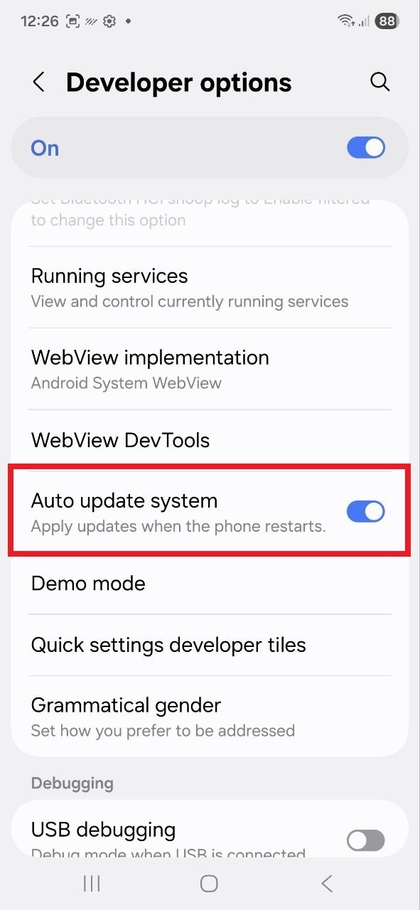 Op&ccedil;&atilde;o de atualiza&ccedil;&atilde;o autom&aacute;tica no Samsung Galaxy S25 FE