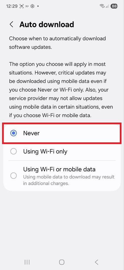 Desativando atualiza&ccedil;&otilde;es autom&aacute;ticas no Samsung Galaxy S25 FE