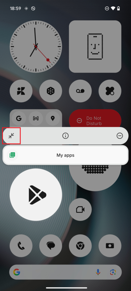 Dugi pritisak na povećanu ikonu aplikacije koja prikazuje opciju Smanji u skočnom izborniku.