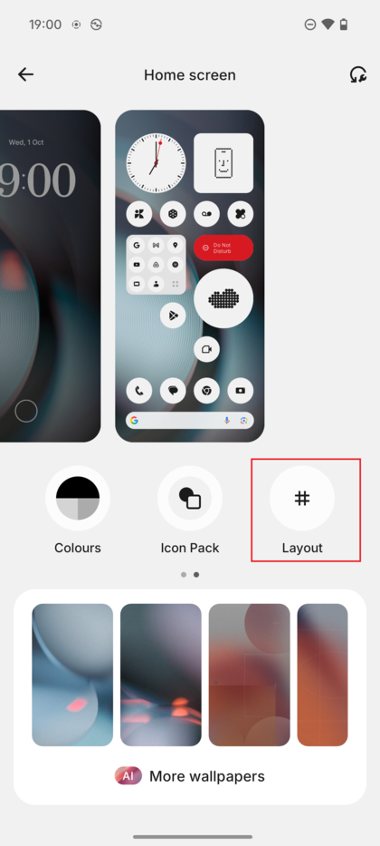 Zaslon izbornika Prilagodba s istaknutom opcijom Izgled.