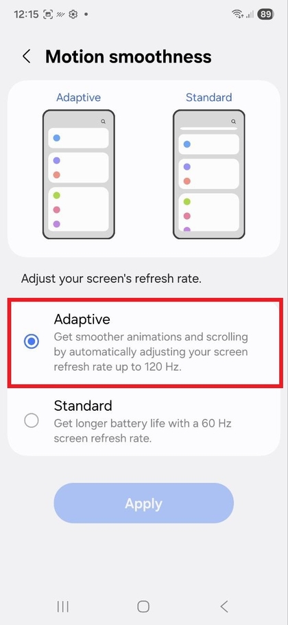 Pilih Kecepatan Refresh Adaptif di Samsung Galaxy S25 FE