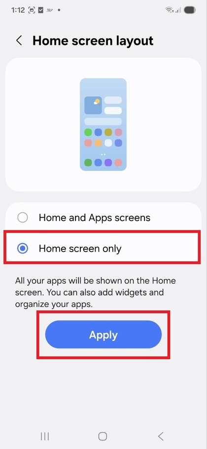 Aplicando o layout apenas da tela inicial no Samsung Galaxy S25 FE