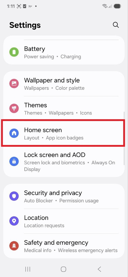 Op&ccedil;&otilde;es da tela inicial nas configura&ccedil;&otilde;es do Samsung Galaxy S25 FE