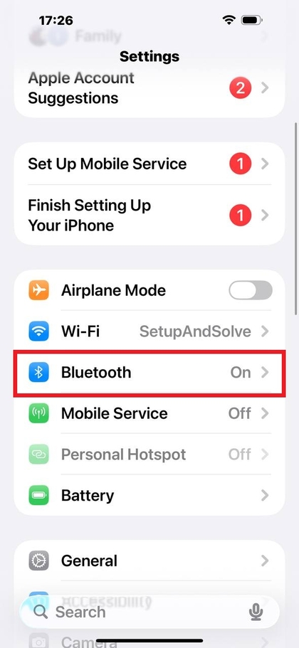 Bluetoothi men&uuml;&uuml; iPhone'i seadetes