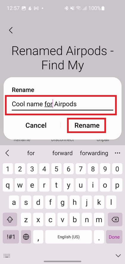 AirPods'u yeniden adlandırmak i&ccedil;in onay mesajı