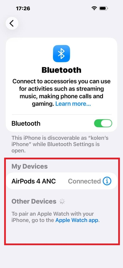 Localize os AirPods na lista de Bluetooth