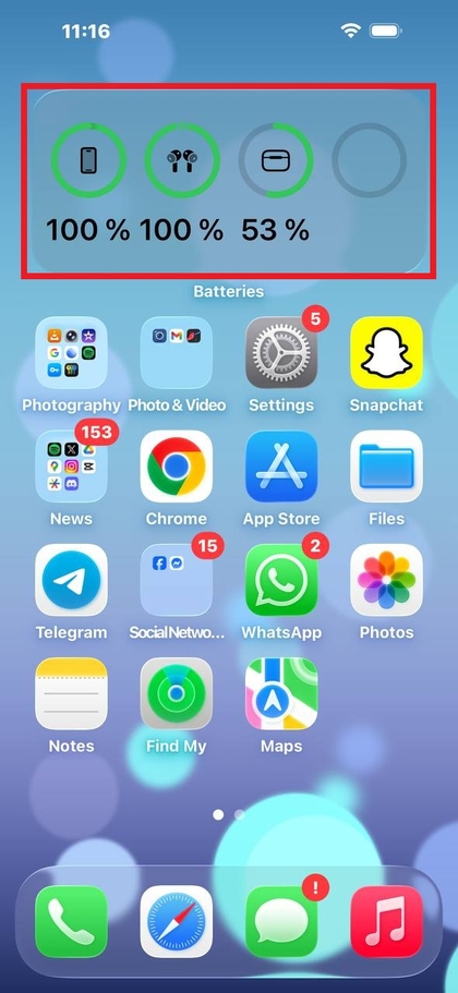 Pripomoček za baterijo dodan na domači zaslon