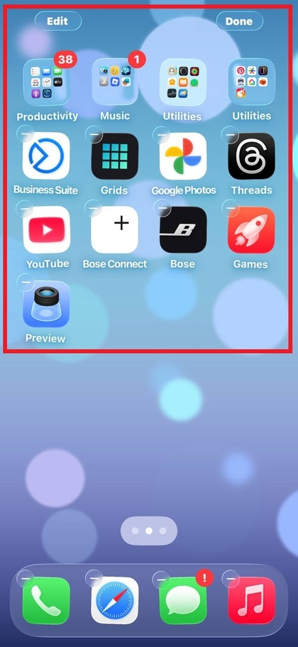 Način urejanja na domačem zaslonu iPhone